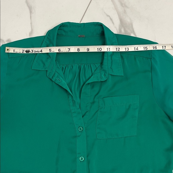 Free People Sheer Teal Green Long Sleeve Women's Button-Down Shirt. Sz S/M - Picture 15 of 15